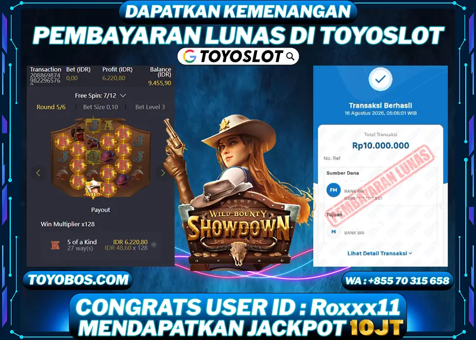 TOYOSLOT - BUKTI KEMENANGAN Wild Bounty Showdown Rp10,000,000,- LUNAS